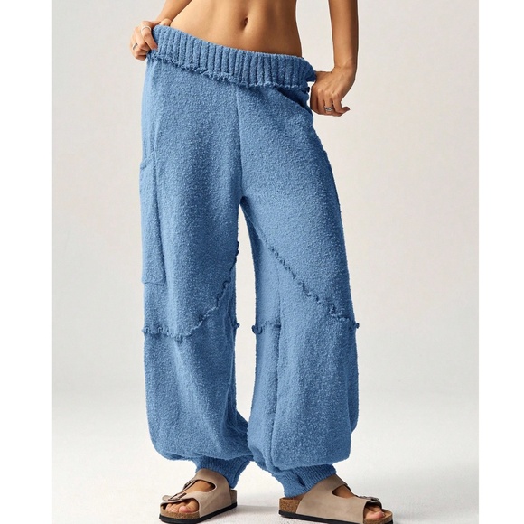 Cozy Stretchy Waist Mid Waist Textured Lounge Jogger pants - Picture 2 of 6